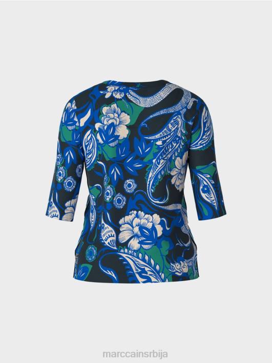 памучна ребраста кошуља са дизајном тетоважа Marc Cain D6881236 поноћно плава одећу