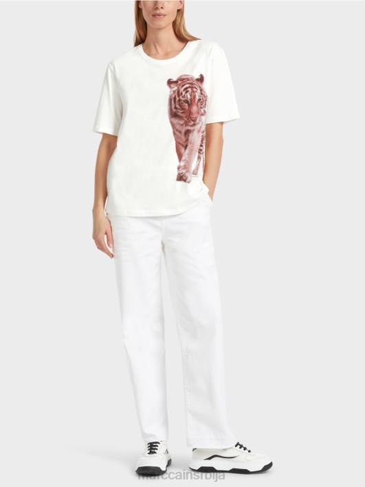 Лео дизајн мајица "преиспитајмо заједно". Marc Cain D6881261 прљаво бело одећу