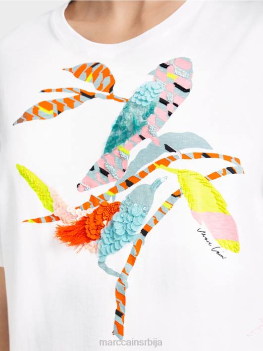 мајица са шареном апликацијом за птице Marc Cain D6881315 бео одећу