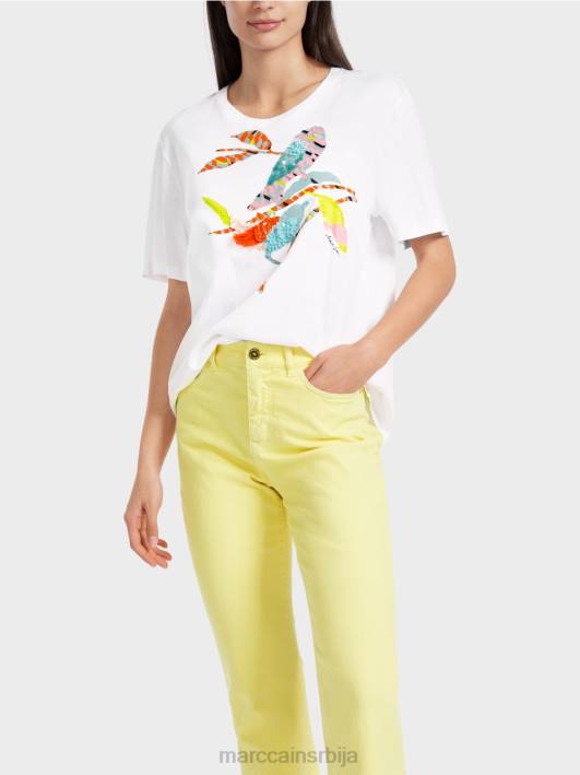 мајица са шареном апликацијом за птице Marc Cain D6881315 бео одећу