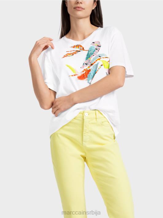 мајица са шареном апликацијом за птице Marc Cain D6881315 бео одећу