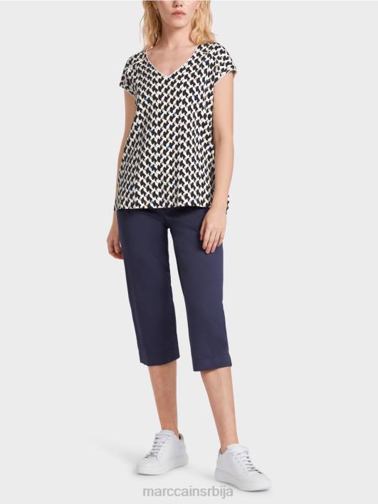 ребраста мајица са мешавином дезена Marc Cain D6881355 поноћно плава одећу