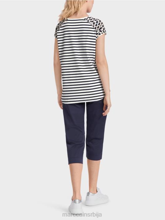 ребраста мајица са мешавином дезена Marc Cain D6881355 поноћно плава одећу