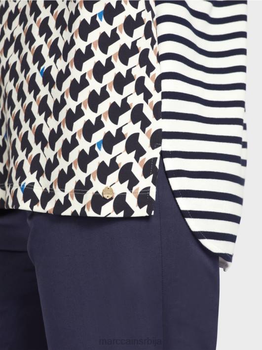 ребраста мајица са мешавином дезена Marc Cain D6881355 поноћно плава одећу