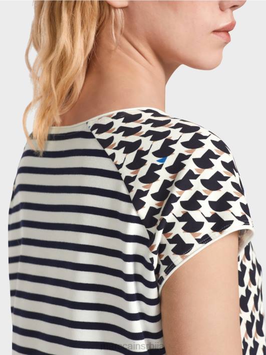 ребраста мајица са мешавином дезена Marc Cain D6881355 поноћно плава одећу