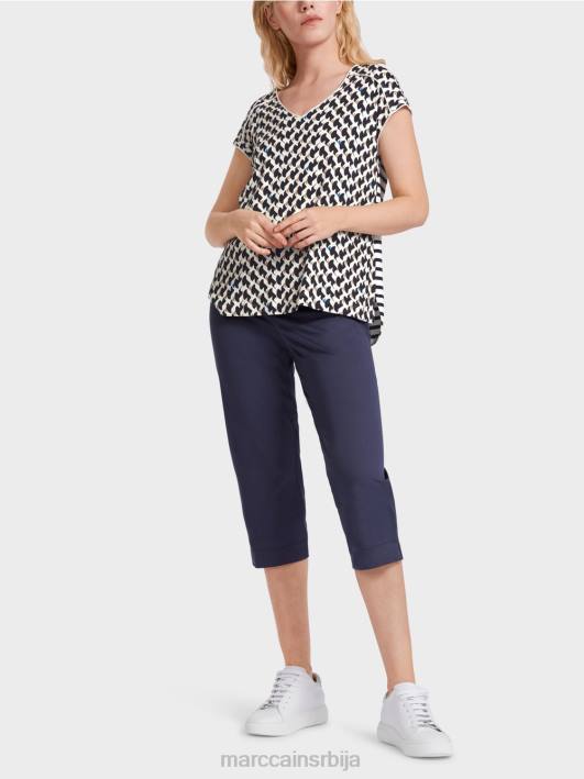 ребраста мајица са мешавином дезена Marc Cain D6881355 поноћно плава одећу