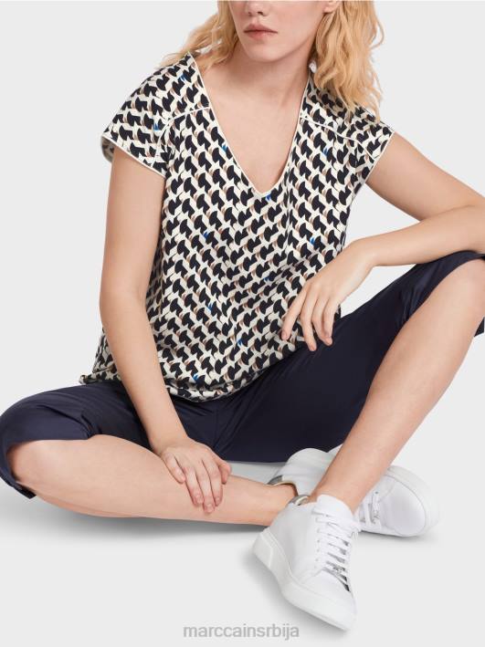 ребраста мајица са мешавином дезена Marc Cain D6881355 поноћно плава одећу