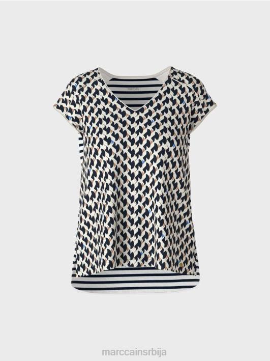 ребраста мајица са мешавином дезена Marc Cain D6881355 поноћно плава одећу