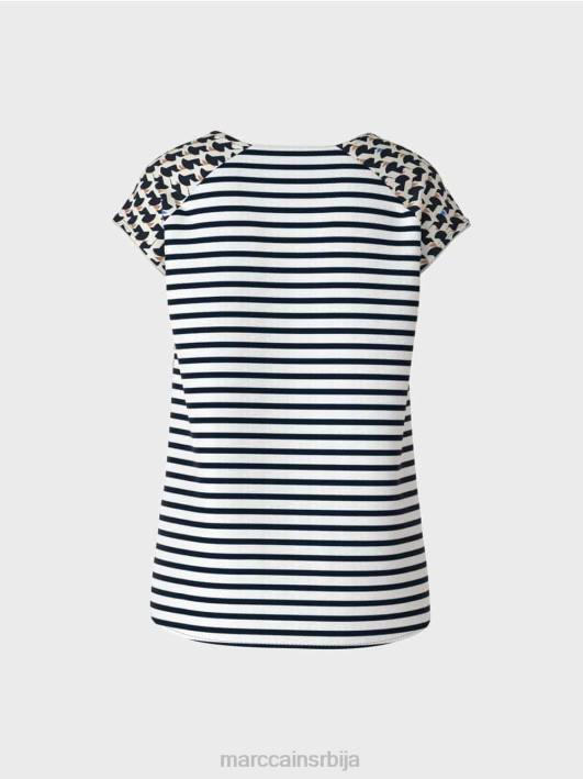 ребраста мајица са мешавином дезена Marc Cain D6881355 поноћно плава одећу