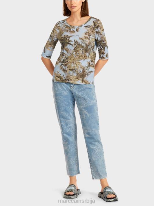 штампана мајица са финим ребрастим дизајном Marc Cain D6881412 светло пудер плаве боје одећу