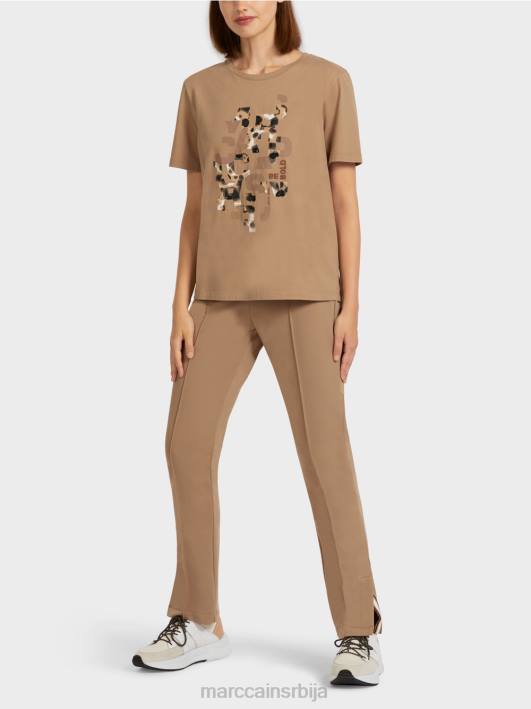 мајица са леопардом и принтом слова Marc Cain D6881433 лагана кафа одећу
