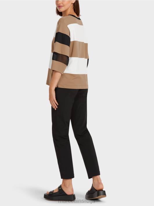 пругаста мајица са мрежастим уметцима Marc Cain D6881434 лагана кафа одећу