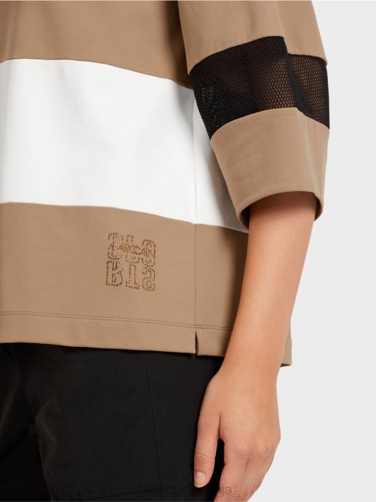 пругаста мајица са мрежастим уметцима Marc Cain D6881434 лагана кафа одећу