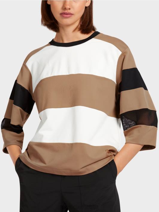 пругаста мајица са мрежастим уметцима Marc Cain D6881434 лагана кафа одећу