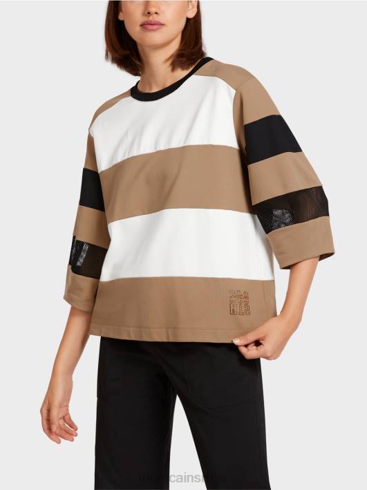 пругаста мајица са мрежастим уметцима Marc Cain D6881434 лагана кафа одећу