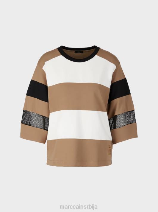 пругаста мајица са мрежастим уметцима Marc Cain D6881434 лагана кафа одећу