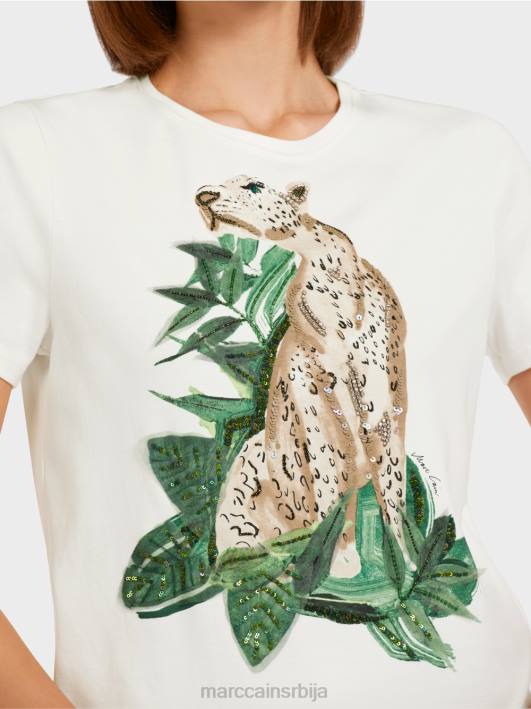 леопард мајица са детаљима од штраса Marc Cain D6881448 маховина зелена одећу