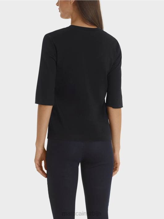 кошуља од памучног ребрастог дреса Marc Cain D6881460 поноћно плава одећу