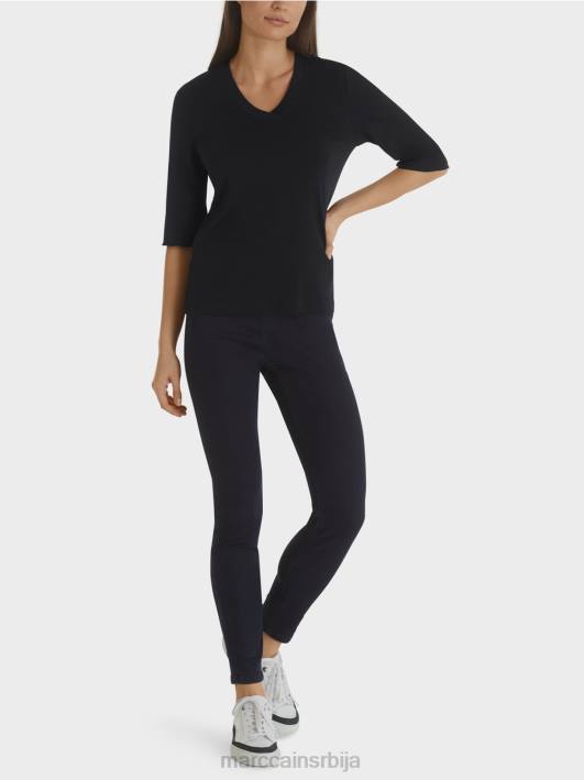 кошуља од памучног ребрастог дреса Marc Cain D6881460 поноћно плава одећу