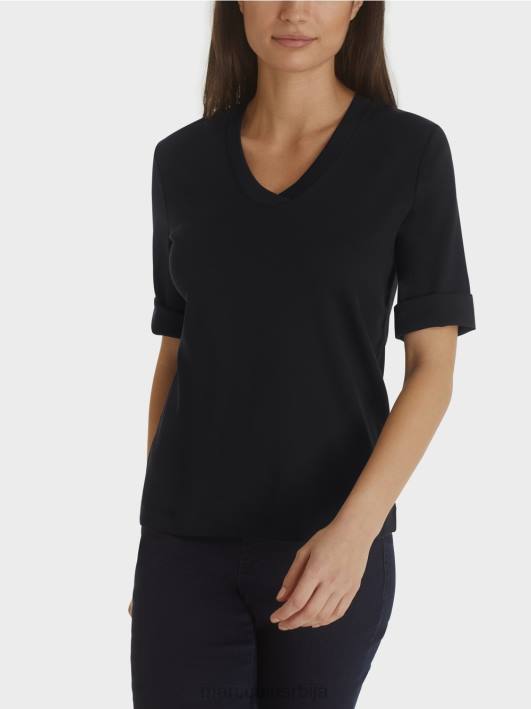 кошуља од памучног ребрастог дреса Marc Cain D6881460 поноћно плава одећу