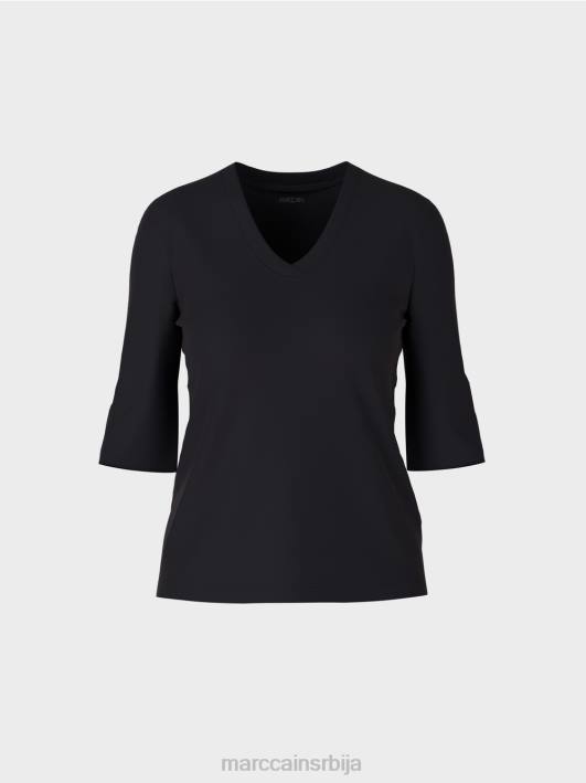 кошуља од памучног ребрастог дреса Marc Cain D6881460 поноћно плава одећу