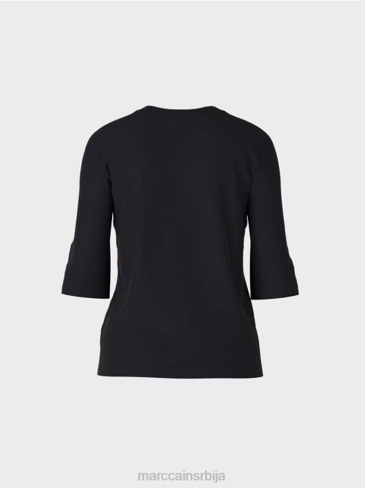 кошуља од памучног ребрастог дреса Marc Cain D6881460 поноћно плава одећу