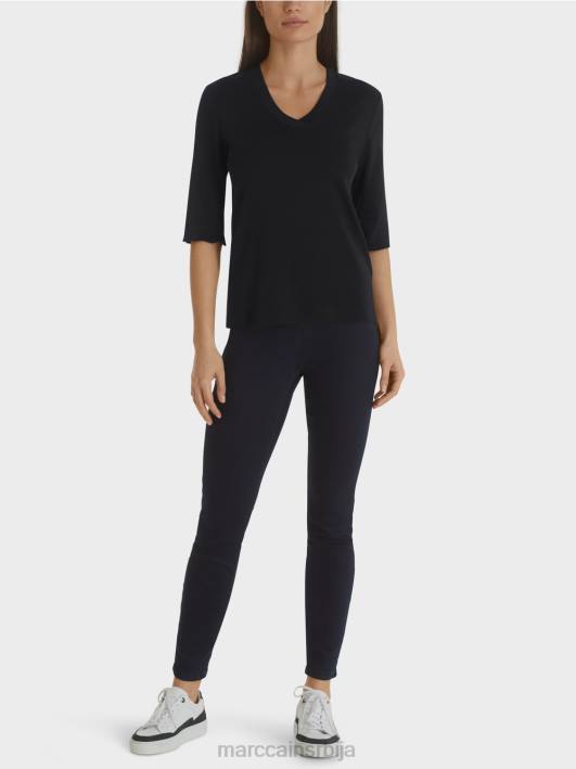 кошуља од памучног ребрастог дреса Marc Cain D6881460 поноћно плава одећу