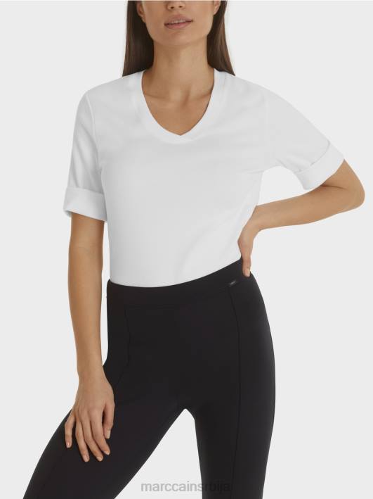 кошуља од памучног ребрастог дреса Marc Cain D6881462 бео одећу