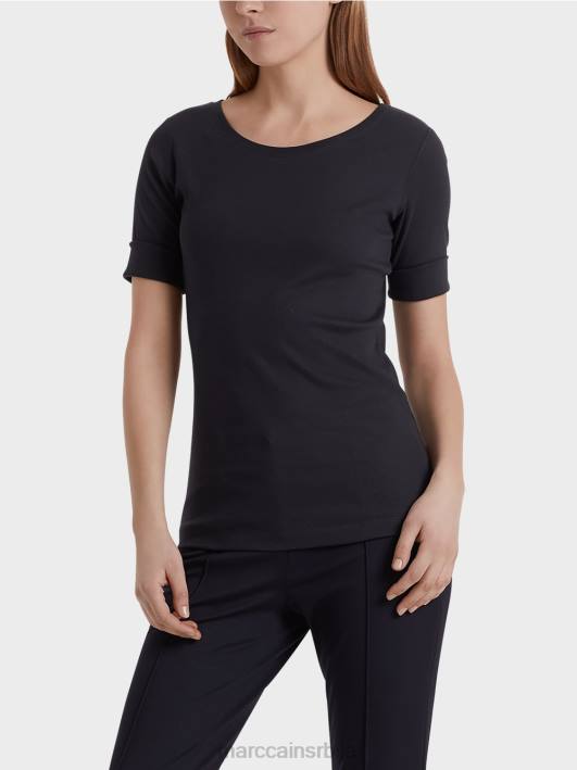 кошуља са округлим крагном и кратким рукавима Marc Cain D6881466 поноћно плава одећу