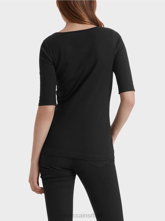 кошуља са округлим крагном и кратким рукавима Marc Cain D6881480 црн одећу