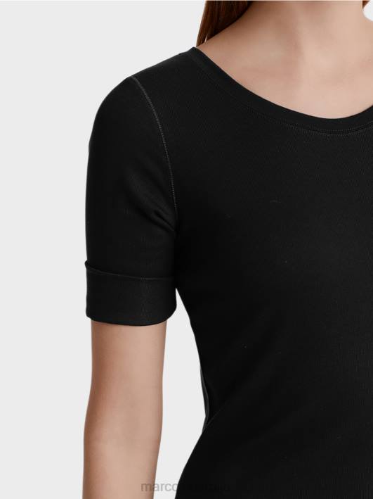 кошуља са округлим крагном и кратким рукавима Marc Cain D6881480 црн одећу