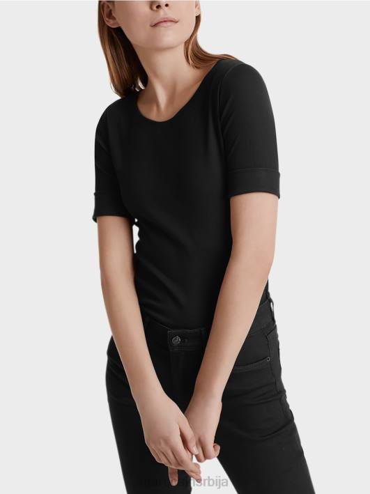 кошуља са округлим крагном и кратким рукавима Marc Cain D6881480 црн одећу