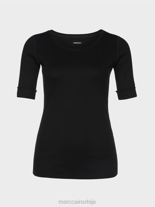 кошуља са округлим крагном и кратким рукавима Marc Cain D6881480 црн одећу