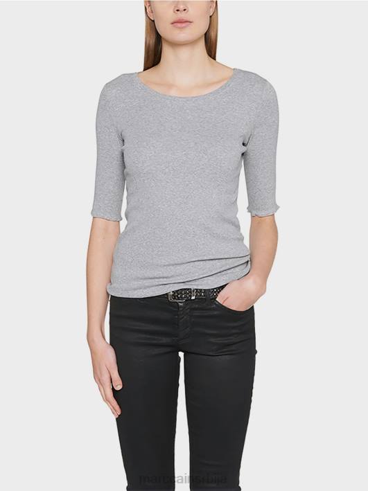 кошуља са округлим крагном и кратким рукавима Marc Cain D6881488 сива одећу