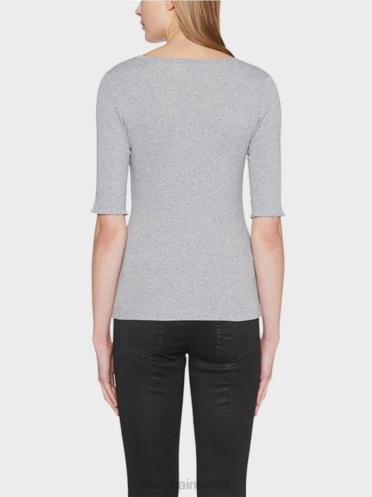 кошуља са округлим крагном и кратким рукавима Marc Cain D6881488 сива одећу