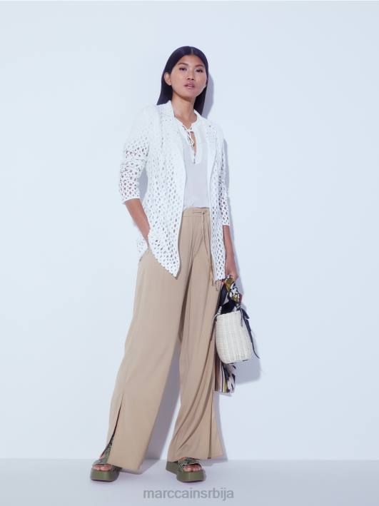 еластичне свилене панталоне Marc Cain D688632 дубок песак одећу
