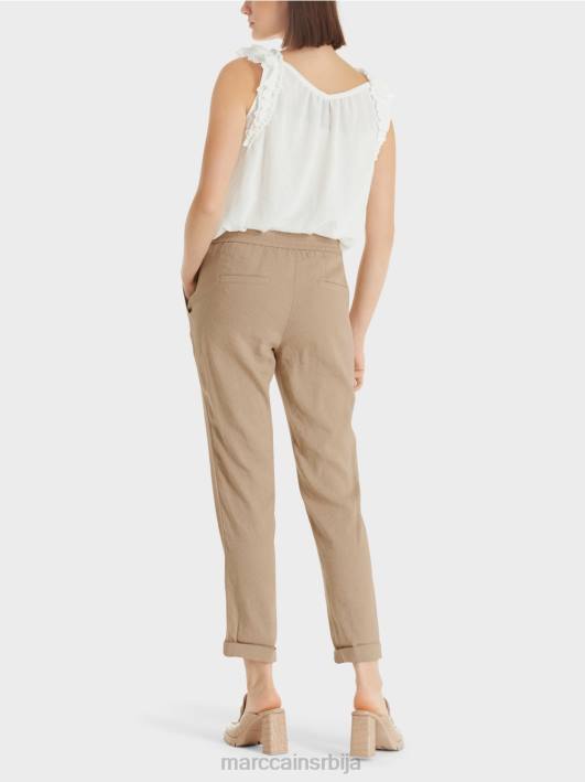 ланене панталоне са јоггер појасом Marc Cain D688642 дубок песак одећу