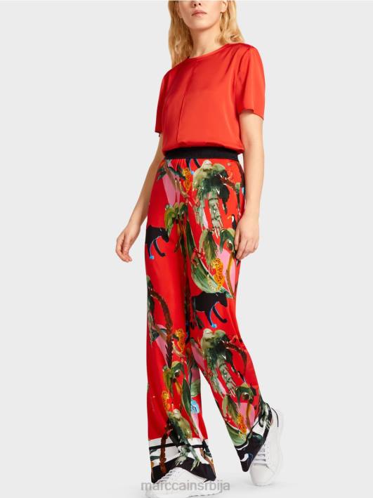 Варрингтон панталоне са тропским принтом Marc Cain D688666 ватрено црвено одећу