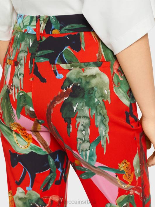 франца панталоне са манжетнама са тропским принтом Marc Cain D688675 ватрено црвено одећу