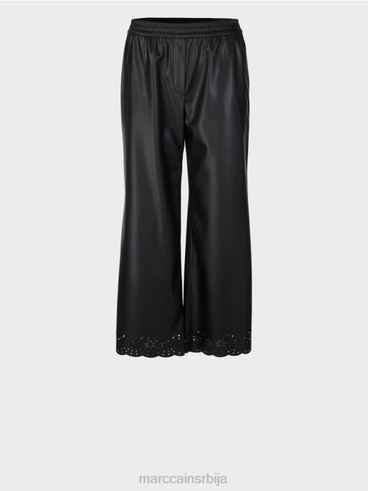 лежерне широке панталоне од вештачке коже Marc Cain D688713 црн одећу