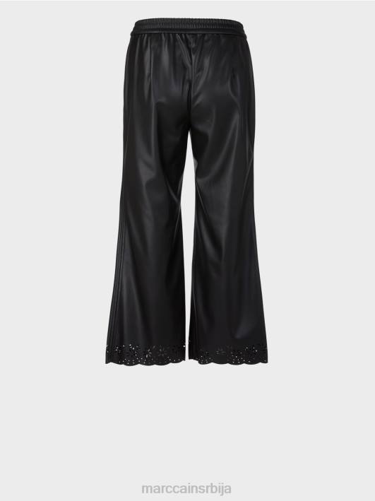 лежерне широке панталоне од вештачке коже Marc Cain D688713 црн одећу