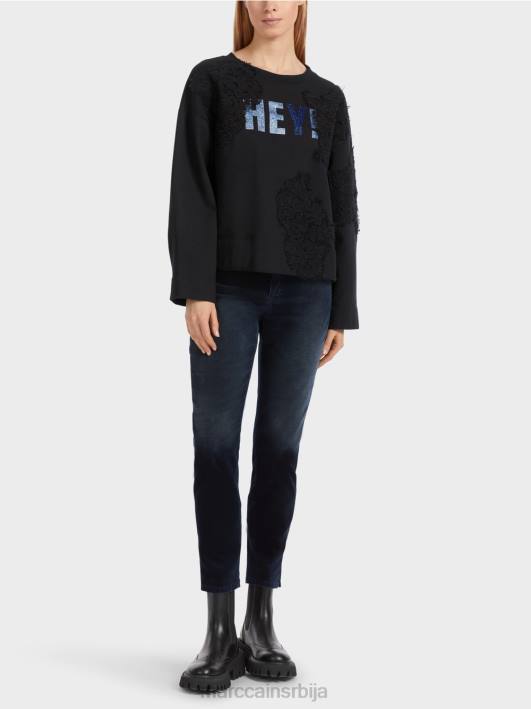 дуксерица са шљокицама и чипком Marc Cain D6881219 поноћно плава одећу