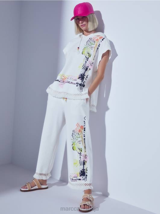 дуксерица са капуљачом са ресама Marc Cain D6881225 прљаво бело одећу