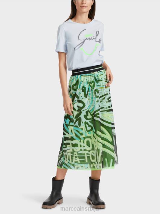 графити дизајн сукња у дресу од тила Marc Cain D688469 меки прах плаве боје одећу