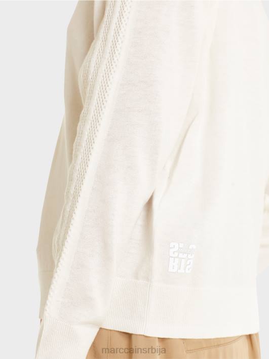 елегантан фино плетени џемпер са в-изрезом Marc Cain D6881154 прљаво бело одећу
