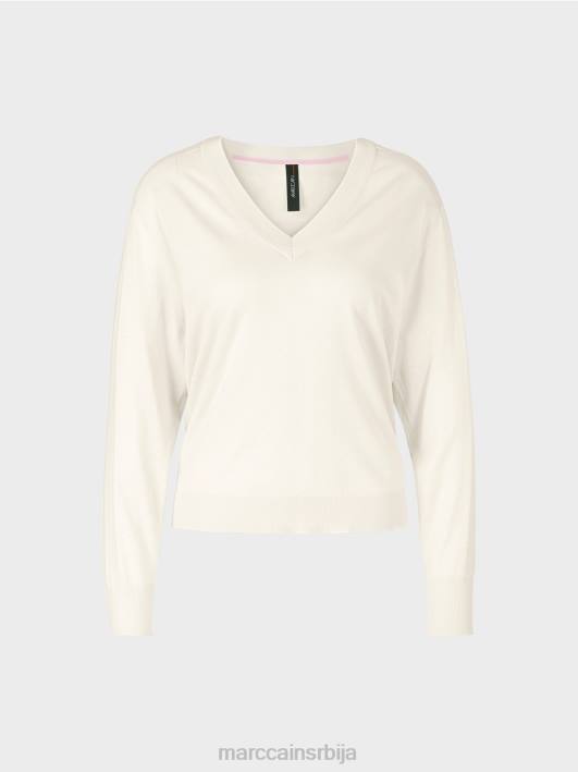 елегантан фино плетени џемпер са в-изрезом Marc Cain D6881154 прљаво бело одећу