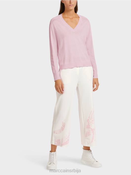 елегантан фино плетени џемпер са в-изрезом Marc Cain D6881156 светла лаванда одећу