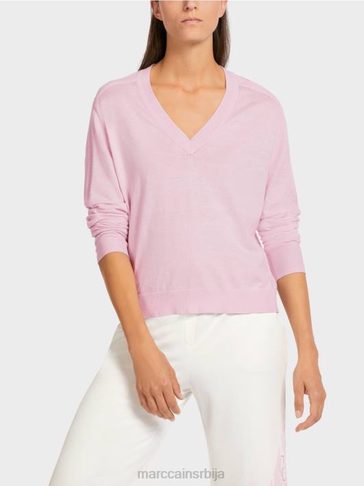 елегантан фино плетени џемпер са в-изрезом Marc Cain D6881156 светла лаванда одећу