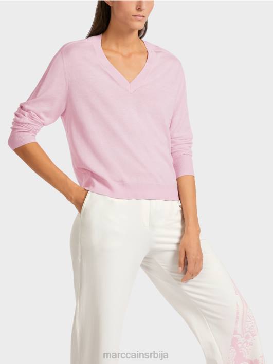 елегантан фино плетени џемпер са в-изрезом Marc Cain D6881156 светла лаванда одећу