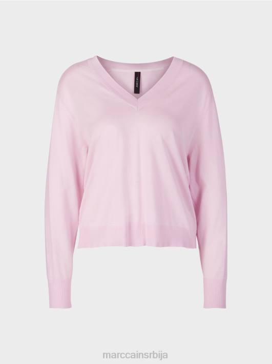елегантан фино плетени џемпер са в-изрезом Marc Cain D6881156 светла лаванда одећу